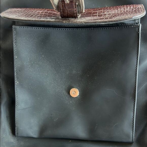 Brighton Nylon Shoulder Bag Braided Strap Croc Embossed Black Silver Western - Picture 6 of 15